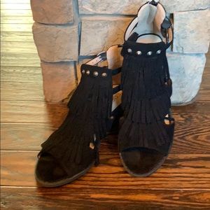 Coconuts Black Suede Fringe Sandals  Size 8.5